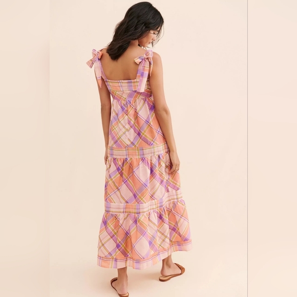 Anthropologie - Kachel - Tie Strap Linen Plaid Maxi Dress - Picture 3 of 12